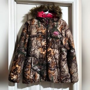 Realtree Xtra Jacket Womens Medium Camo Pink Puffer Fur Full Zip Coat Hunting XL